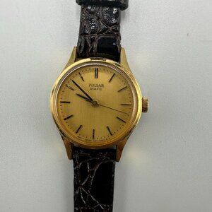 Vintage Pulsar Watch Women Gold Tone Small Dial 21MM New Battery 7.5 Inch